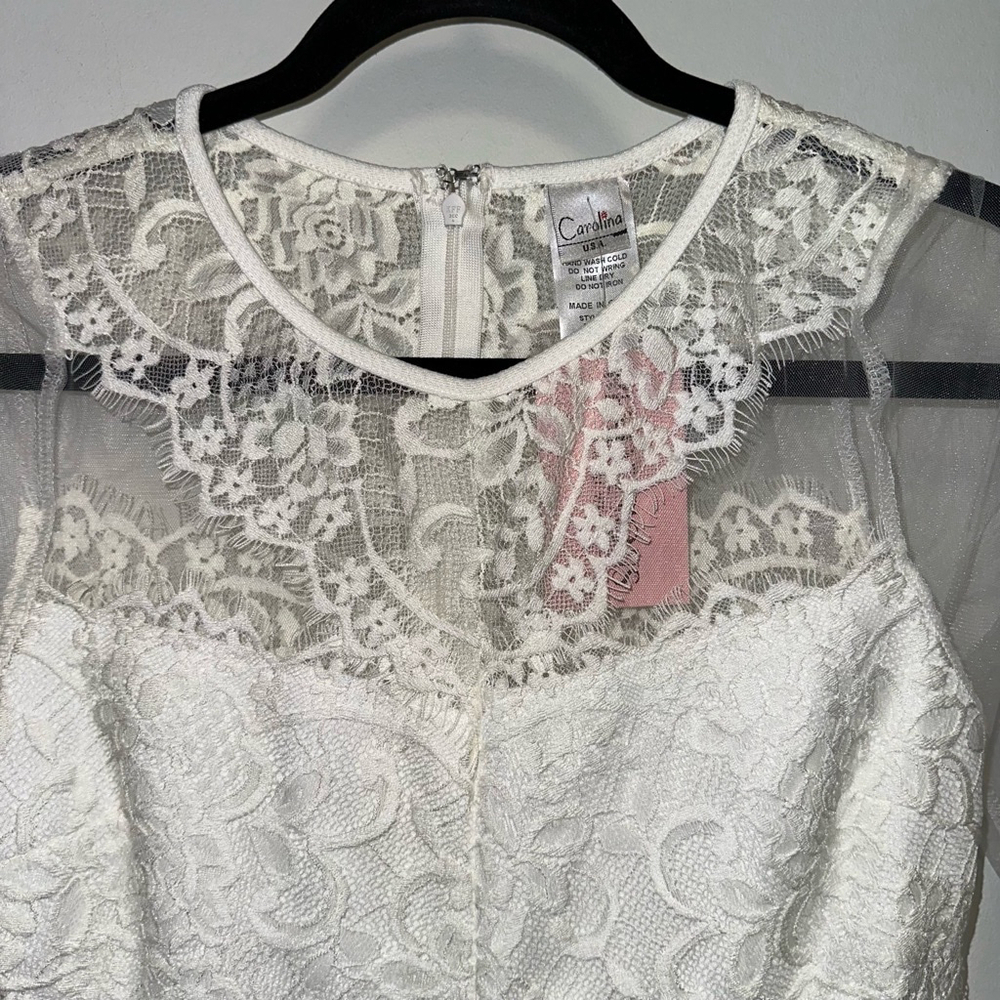 NWT NEW Wedding Women Carolina Dress, Size L, White lace short long sleeve party - Picture 5 of 16